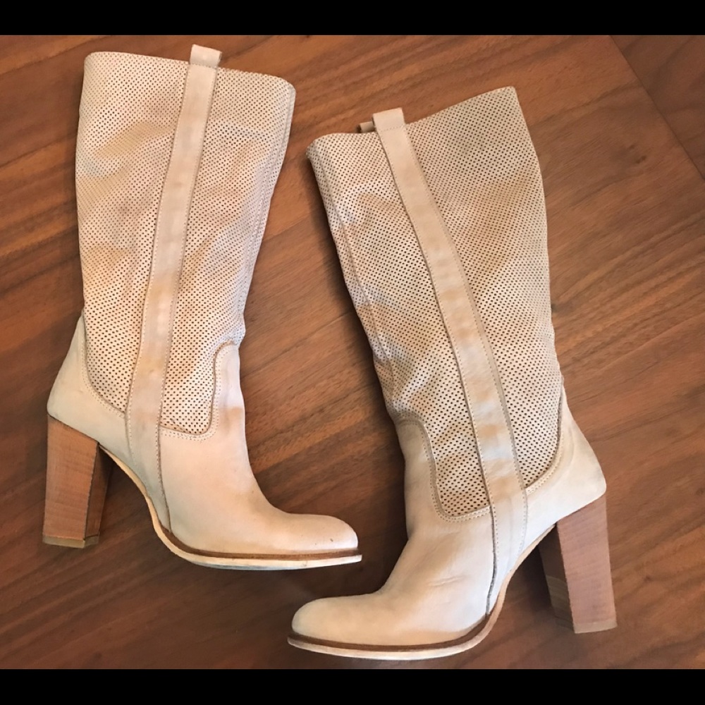 Perforated nubuck leather boots, ivory, 37, Italy